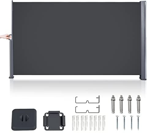 Vigevee Seitenmarkise Ausziehbar, 160 x 300 cm Sichtschutz Markise Blickdicht Windschutz Sonnenschutz Seitenrollo Seitenwandmarkise für Balkon Garten Terrasse, Grau