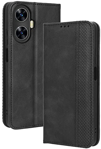 PEIYE Funda para Realme C55, Cover de Cuero PU con Cáscara de TPU, Ranura para Tarjeta, Soporte Plegable, Cierre Magnético, Case Tapa Libro -Negro