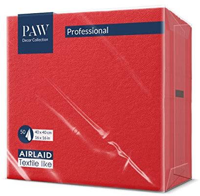PAW - Airlaid Servietten (40 x 40 cm) I 50 Stück I Einfarbig I Stoffähnlich I Elegante Tischdekoration I HoReCa I Zu wichtigen Anlässen wie Hochzeiten, Feiern, Weihnachten I Unicolor: Rot