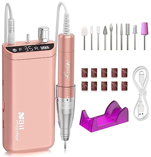 Kredioo 350000RPM Nail Drill, Electric Rechargeable PolyFile, Low Heat Salon Quality E File for Acrylic, Gel, Beginners -Golden