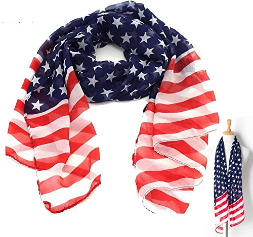 Hrippy American Flag Star Scarf Chiffon Lengthened Usa Flag Shawl Fashion Multifunctionfor Headwear Bandana for Unisex