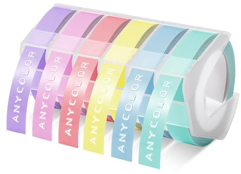 Anycolor 6-Rollen Kompatibel mit Dymo Omega Etikettenband 9mm 3D für Prägeband - Ersatz für Home Junior Organizer Xpress Motex E-101 E-303 Prägegerät