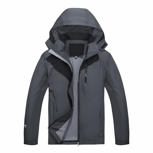 Ynport Crefreak Hommes Extérieur Imperméable Veste de Pluie Respirante Doublée de Randonnée Manteau de Pluie Coupe-vent Avec Capuche Détachable et Poche à Fermeture éclair, Gris, S