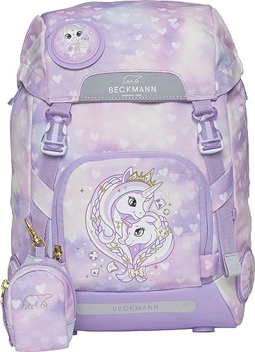 Beckmann, Schulrucksack Classic Unicorn Princess Purple, Grundschule, 1. Klasse, ergonomisch, inkl. Regenüberzug, 22L, Purple