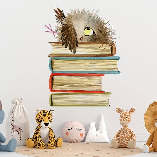 HGDESIGN® Wandtattoo Wandaufkleber Eule auf Bücher Buch Kinderzimmer Babyzimmer Arbeitszimmer Wohnzimmer Schlafzimmer Kind Baby Junge Mädchen Wandsticker Selbstklebend Wanddeko (C)