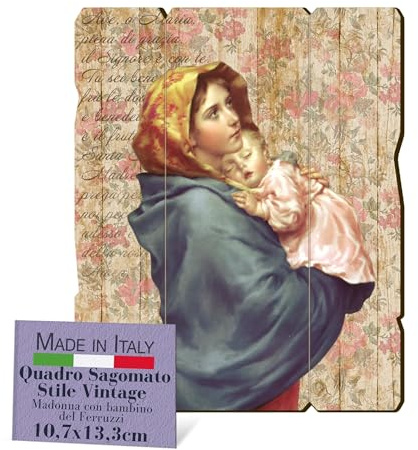 Fratelli Bonella Madonna mit Kind von Ferruzzi geformtes Vintage-Bild aus Pappelholz – 10,7 x 13,3 cm – 100 % Made in Italy