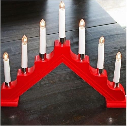 Holzschwibbogen Lichterbogen Holzleuchter Schwibbogen (rot, mit Silber-Manchetten)