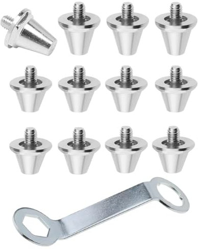 WAVATA Tacos de repuesto para zapatos de fútbol, 12 piezas de repuesto para zapatos de fútbol, aleación de aluminio, tacos cónicos de repuesto, tacos cónicos con llaves de tornillo