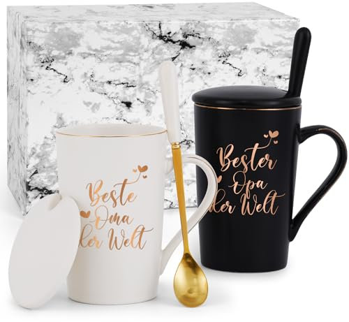 Joymaking Kaffeetasse Geschenk Set für die Beste Oma & Opa der Welt zum Muttertag Vatertag Weihnachten, Personalisierte Geschenkidee für Großeltern, Schwarz und Weiß 400ml