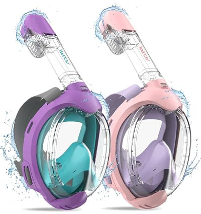ACURE Schnorchelmaske für Kinder - CO2-sichere Tauchmaske für Schwimmanfänger im Alter von 3-8 Jahren | Anti-Beschlag & Trockenoberteil Schnorchel Vollmaske (2 PCS, Violett Rosa & Violett Blau)