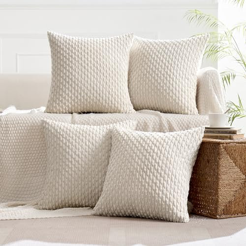 MIULEE 4er Set Kordsamt Kissenbezüge Kissenbezug Dekorative Kissenhülle Moderne Sofakissen Kissen Zierkissen Couchkissen für Sofa Dekokissen Wohnzimmer Schlafzimmer 50x50 cm Beige