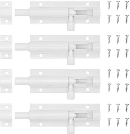YMWALK 4 PCS Door Latch,Gate Bolt,Door Bolts for Internal Doors,with Screws,Suitable for Interior Doors in Bedrooms,Bathrooms,Babinets,and Storage Rooms(3 Inches, White)