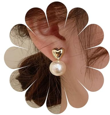 Perlen-Ohrstecker für Damen, goldenes Herz, Vintage-Ohrringe, Birnen-Ohrringe, weiße große Perlen-Ohrringe, Braut-Perlen-Ohrringe, Perlen-Hochzeits-Ohrringe, Schmuck für Frauen und Mädchen