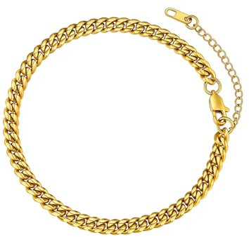 FaithHeart Fußkette für Frauen, Gold Fußkettchen 22cm lang, Massive Panzer Fußschmuck für Geburtstag Muttertag