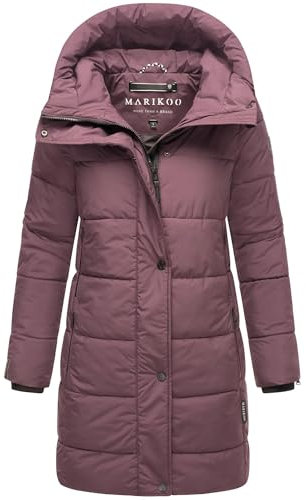 MARIKOO Damen Winterjacke Stepp Winter Jacke Übergang Steppjacke lang warm Kapuze B987 [B987-Karumik-Dusty-Plum-Gr.M]