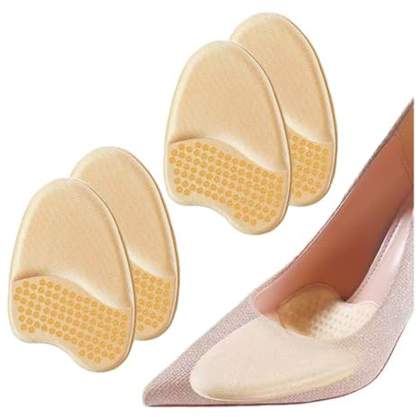 VivoFoot 4 PCs Foam Ball of Foot Cushions Metatarsal Pads, Anti-Sliding Pads Open Toe, Relieves Forefoot Pain, Self-Adhesive and Reusable (Beige)