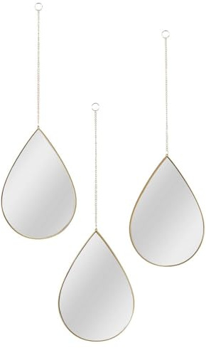 HOME DECO FACTORY, HD0108, Specchio Decorativo a Goccia sospeso Oro, Set di 3, Design Elegante e Raffinato, Perfetto per Il Soggiorno o Il Bagno, Facile da installare, Dimensioni 30x60 cm, Colore Oro