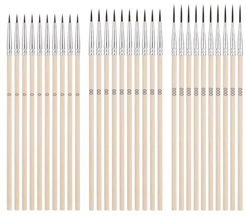 30pcs Fine Detail Paint Brush, #0#00#000 Precision Miniature Detailing Paintbrushes Tiny Liner Brush for Micro Figures Models Art Oil Watercolor Acrylic Painting (Wood Color)