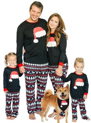 IFFEI Passende Familien Pyjama-Sets Weihnachts-PJ's Mützen-Oberteil und Karierte Hosen Schlafanzüge 8-9 Y