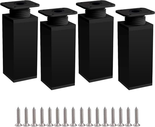 4 Stück Verstellbar Möbelbeine aus Aluminium, Tischbeine Höhenverstellbar Füße,Schrankfüße Möbel Füsse,für Stühle Tisch Schrank Sofa eckig (100mm,Schwarz)