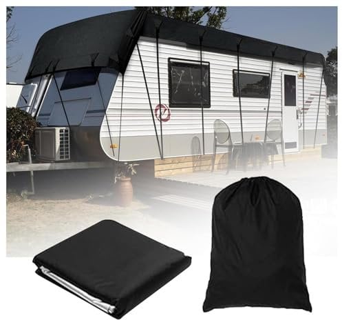LFLIFENG Wohnwagen Abdeckplane 210D Oxford-Gewebe Wohnwagen Schutzdach Zusammenklappbar, Leicht Zu Reinigen Sonnensegel Auto Camping Geeignet Für Jede Jahreszeit Und Jedes Klima,Black-6.5m×3m