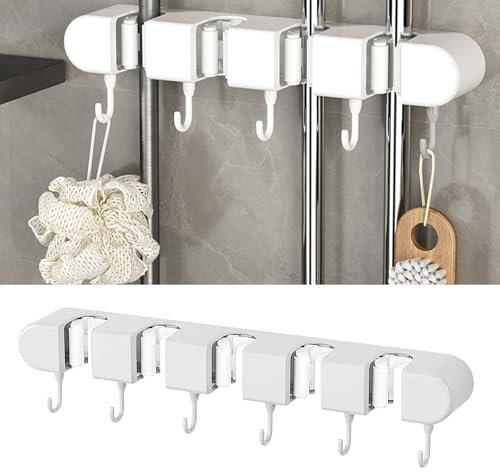 Portascope da Muro Appendibile Porta Scope e Mocio Parete Appendi Scopa Portascope da Muro con 5 Supporti e 6 Ganci Appendi Scope a Muro Autoadesivo，per Bagno, Cucina, Garage (Bianco)