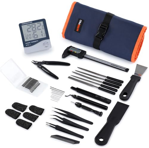WISEPRO 3D Printer Tool Kit, 52 PCS Essential 3D Print Tools for Model Post-Processing, Finishing, Deburring, Craving, Drilling, Removing Tools & Measuring Set 3D Print Accessories