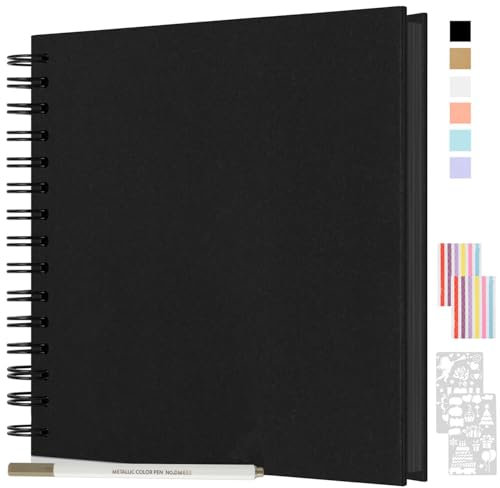 JAECU Album de Fotos en Espiral 21x21cm, DIY Scrapbook Álbum para Pegar y Escribir 40 Páginas, Regalos de Boda Aniversario Cumpleanos, Regalo Para Bebés Amigos Parejas (Negro)