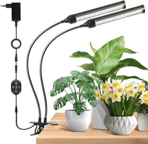 SENCHIKER LED Pflanzenlampe 24V Doppel-Clip für Innenbereich, Vollspektrum mit LM281B+ & 660nm Grow Lampe, Timer, 5 Helligkeitsstufen, 18W, ideal für Anzucht, Wachstum, Blüte & Frucht