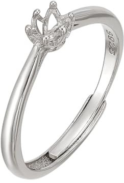 PH PandaHall 925 Sterling Silber Ring Basis 1 Stück Verstellbarer Ringrohling Mit Zinke Fingerring Komponentenring Für Diamant Glas Cabochon Bastelarbeiten