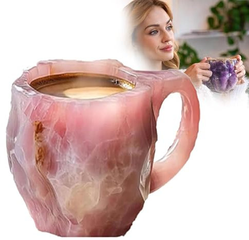 HKFBHFKM Mineral Crystal Coffee Mugs, 8 Colors Real Natural Mineral Crystal Coffee Mugs 400ml, for Home Office(E)