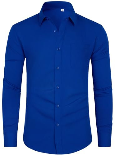 J.VER Mens Shirts Long Sleeve Royal Blue Smart Casual 4-Way Stretch Fashion Formal Dress Business Work Button Down Shirt for Men Adult L