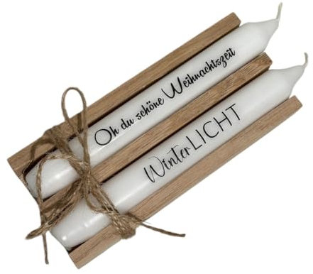AWASG Adventskerze mit Spruch 2er Set - Kerze Weihnachten - Geschenkkerze Weihnachtskerze Adventszeit - Stabkerze mit Kerzentattoo Set Winterlicht