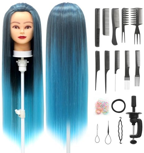 Styling Head 28 inch Hairdresser Training Head 100% Synthetic Fiber Hair Styling Head, Training Head Hairdressing Head with Free Clamp and DIY Braiding Set (Bean green)