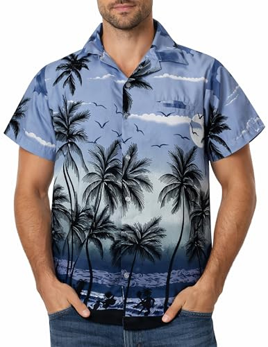 King Kameha Funky Hawaii-Hemd, Herren, Kurzarm, Beach, Grau, 10XL