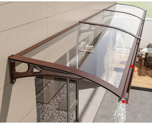 Türvordach Aluminium braun mit großer Regenrinne für Türen und Fenster (60 x 60 cm)