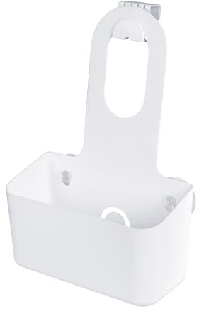 Nadi Collection Cesto organizador de ducha para mampara-Multisusos-24x11x37cm-Colgante con Ventosas-Plástico Blanco-Para baño, cocina o dormitorio
