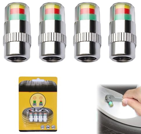 Tyre Pressure Sensor Tyre Pressure Gauge Tyre Pressure Monitor 4 Stücke Auto Reifen Drucküberwachungsventilkappen, Drucksensor Indikator mit 3 Farben Augenalarm Indikator für Ventilkappen