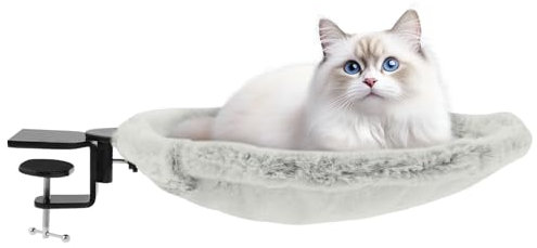 VAVPUP Plüsch Katzenhängematte,Starke Bequem Tragfähigkeit Katzenschreibtischbett,Stabile Stütze Kätzchenhängematte, platzsparend,Fensterhängematte Katzenhängebett Bis zu 18kg(grau)