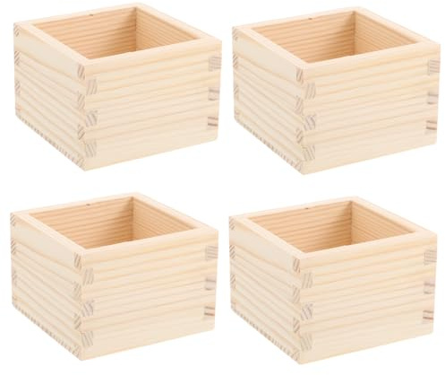 Amosfun Set of 4 Japanese Sake Cups in Wooden Box Saki Cups for Japanese Tableware Natural Wood