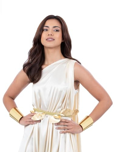 Smiffys Griechische Gold Handgelenkmanschetten, Paar Metallic Gold Armbänder für griechische Göttin, Römische Kriegerin, ägyptische Königin oder Mythische Verkleidung, klassisches Kostümzubehör für