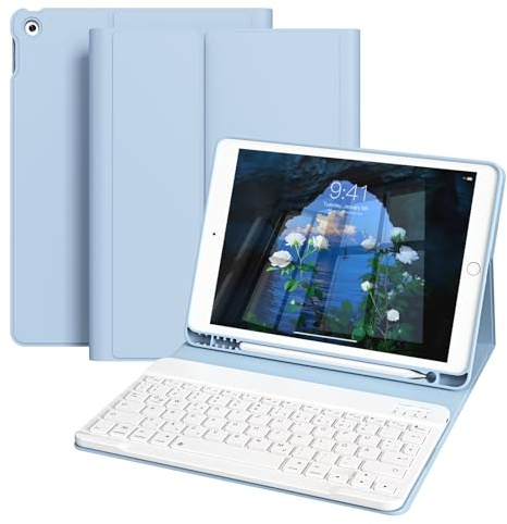 ZOPSGYU Funda con teclado para iPad de 9 generación de 10,2 pulgadas y 8ª generación y 7ª generación, material de TPU con soporte para bolígrafo, diseño QWERTZ, teclado Bluetooth magnético extraíble