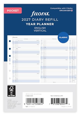 Filofax Kalender Pocket Jahresplaner vertikal (englisch)2027