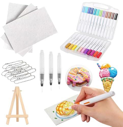 Generisch Magic Puffy Paint,Foam Texture Painting Paper,Ultimatives Magisches Textur-Malset,3D Zeichnen Leinwand Schwamm mit 12 Farben Stifte,Schaumstoff-Textur-Malpapier für Kinder DIY (A)