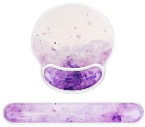 MOSISO Gel Handgelenkauflage für Mauspad&Tastatur Set, Kreis Gebogen Tintenwolke Ergonomisches Mauspad Rutschfester Boden Hause/Büro Schmerzlinderung&Weiches Kühlendes Gel Pad für Computer Laptop,Lila