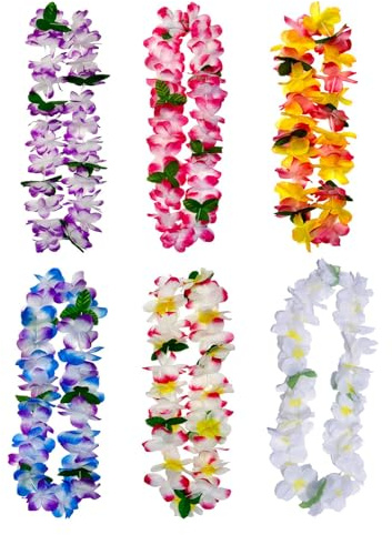 Hawaiianische Girlande Halskette 6 Stück Hawaiianische Tropische Party Dekorationen Hawaii Hula Mehrfarbige Blumen Girlanden für Tropische Partys, Strandpartys, Nachtbars und Strandurlaube, Mehrfarbig
