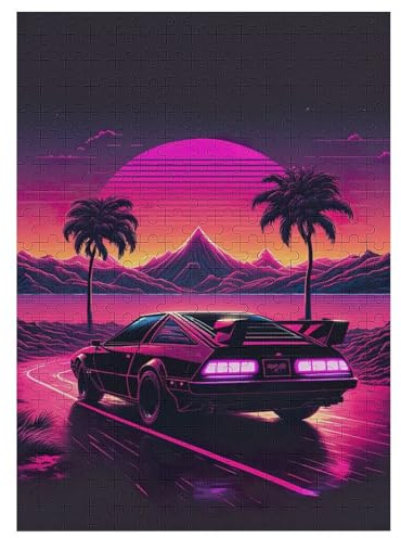 Puzzle Für Erwachsene, 300 Teile, Auto Sonnenuntergang, Holzpuzzle, Geburtstagsgeschenke, Puzzle Wanddekoration 42×30cm