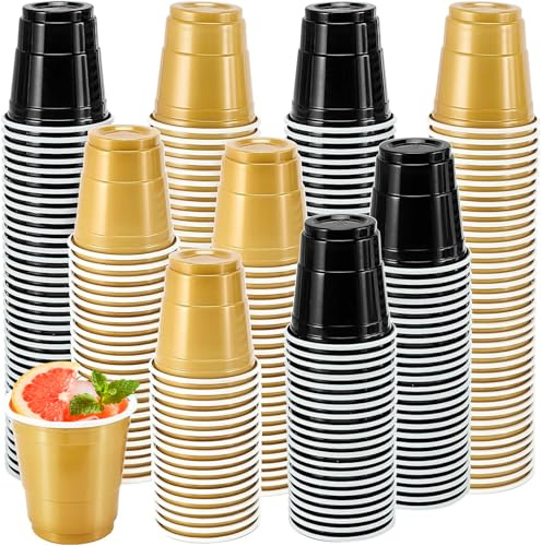 Tczecoo 200 Stück Mini Schnapsbecher, 6cl/60 Ml Schnapsgläser, Schwarz, Gold