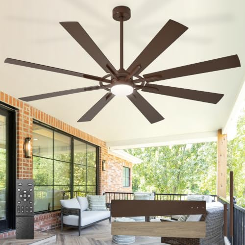 Depuley Ventiladores de techo grandes con luz: Ventilador de techo moderno de 72 pulgadas y 8 aspas para exteriores con mando a distancia - Luz regulable marrón para ventilador grande