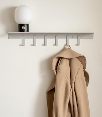 Kazai. Wandgarderobe 'Holmsen' | Moderne Garderobe mit Ablage | Design Flur-Garderobenleiste aus Metall | Hakenleiste Wand-Montage | Seiden-Grau